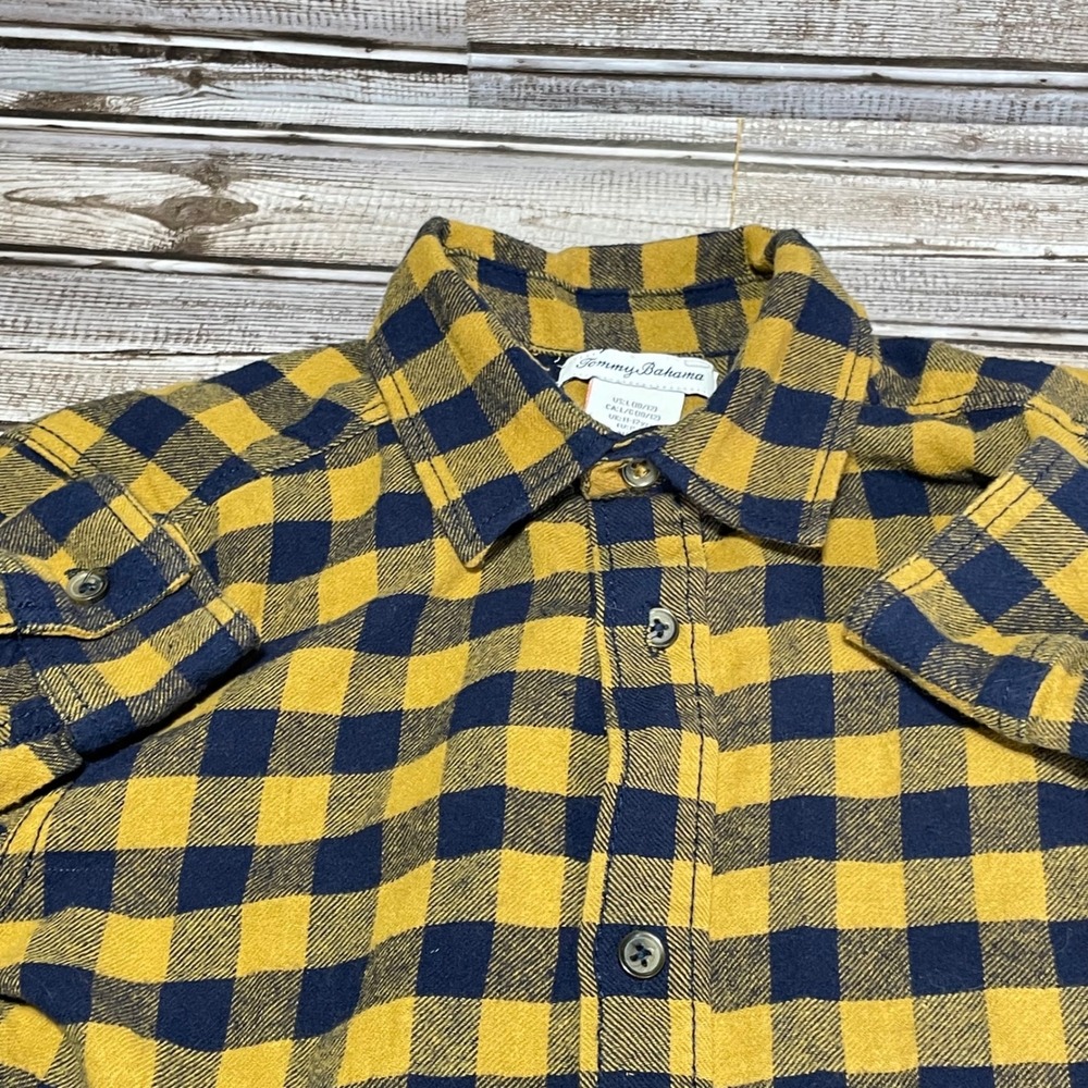 Tommy Bahama Boys Flannel Shirt Plaid Long Sleeve Button Down Size 10-12‎